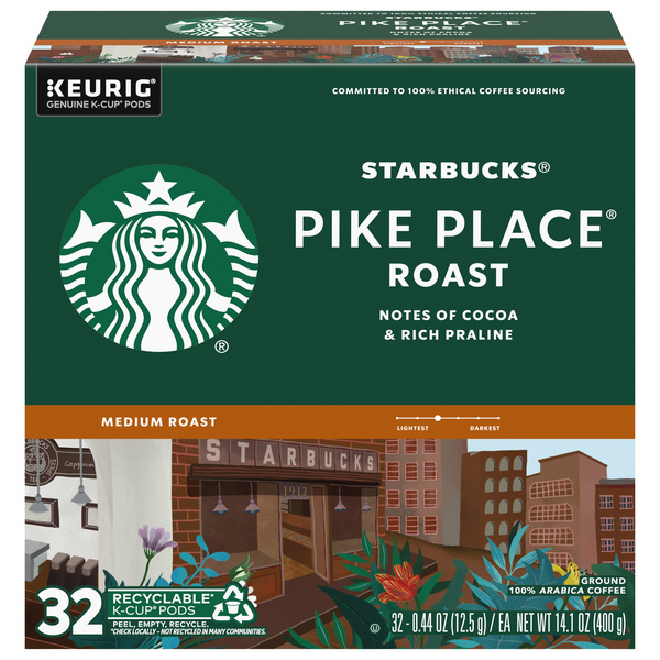 Starbucks K-Cup Medium Roast Coffee Pods - Pike Place Roast, 32 ct