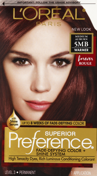 L'Oreal Paris Superior Preference Fade-Defying Shine Permanent Hair Color,  5MB Medium Auburn, 1 kit | Hy-Vee Aisles Online Grocery Shopping