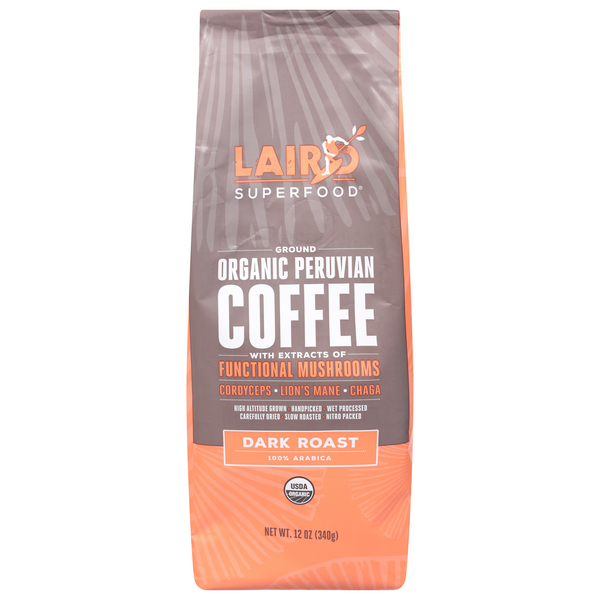 Laird Superfood Coffee, Ground, Dark Roast, Organic Peruvian