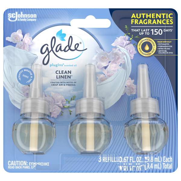 Glade PlugIns Scented Oil Air Freshener Refill Clean Linen 3Ct