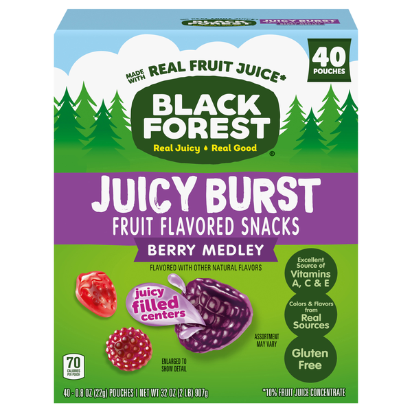 Black Forest Juicy Burst Fruit Flavored Snacks, Berry Medley, 40