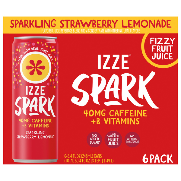 IZZE Spark Strawberry Lemonade with Caffeine 6-pack, 8.4 fl oz