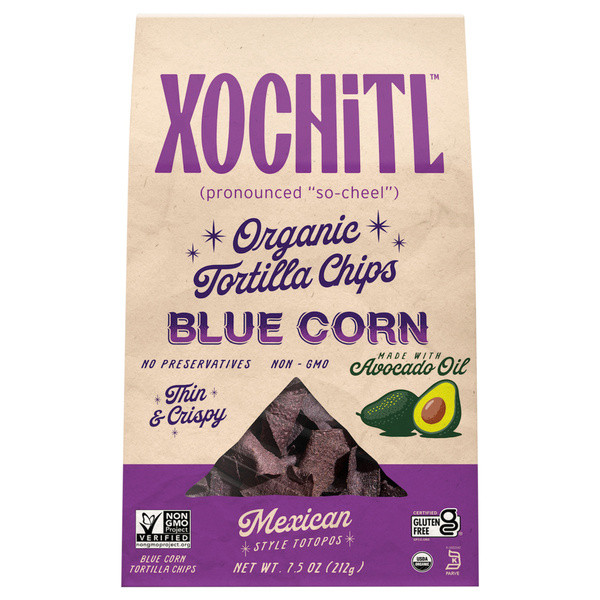 Xochitl Organic Blue Corn Tortilla Chips 7.5 oz Made with Avocado