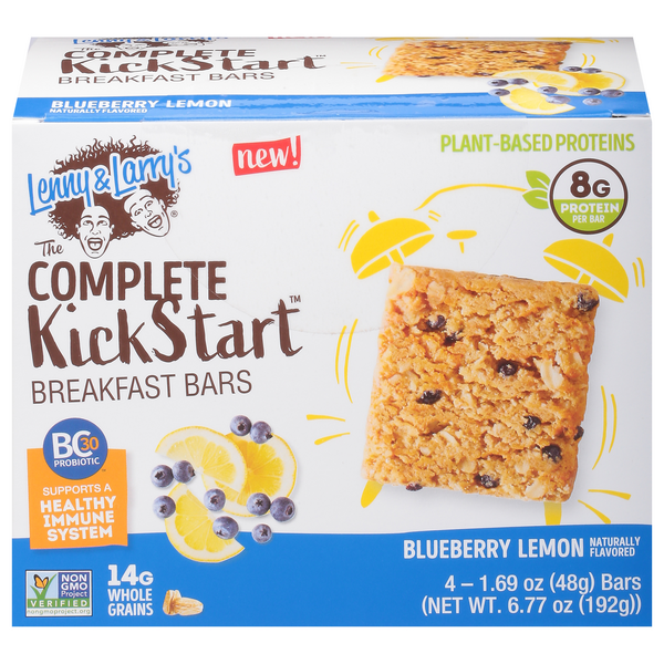 Lenny & Larry's Kick Start Breakfast Bars, Blueberry Lemon 4-1.69 oz ...