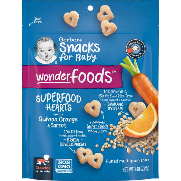 Wonder Multigrano Gerber Snacks for Baby Wonder Foods Superfood Hearts with Quinoa Orange ...