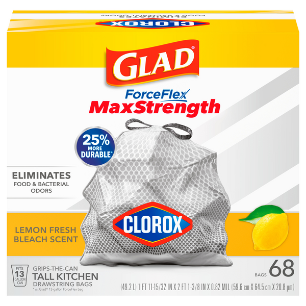 Clorox Drawstring Bags, Lemon Fresh Bleach Scent, Medium, 8 Gallon