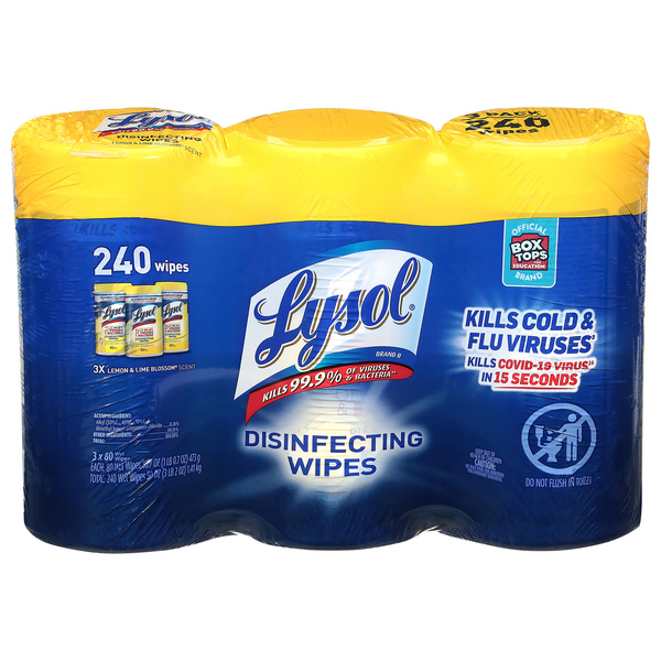 Lysol Lemon & Lime Blossom Scent Disinfecting Wipes 3 - 80 Wipes